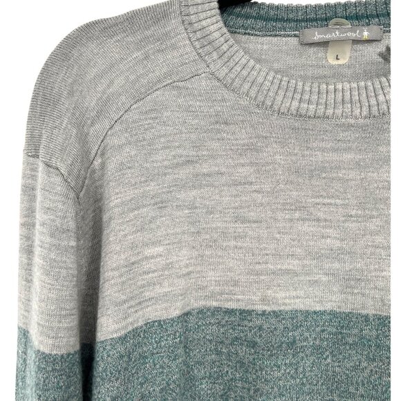 Smartwool Mens Merino Wool Crew Neck Colorblock Sweater Gray Teal Size Large - Picture 4 of 11